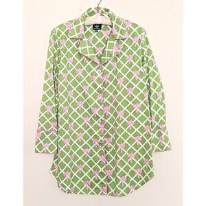 Toss Designs Nightshirt Green/Pink Preppy Tropical Palmtree Lattice Print S/M